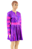 Pink & Purple Snap Front Breakaway Skater Dress - 4