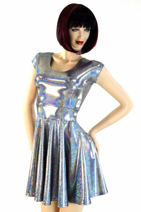 Silver Holographic Skater Dress - Coquetry Clothing