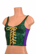 Mardi Gras 2PC Lace Up Top and Bell Bottom Pants Set - 4