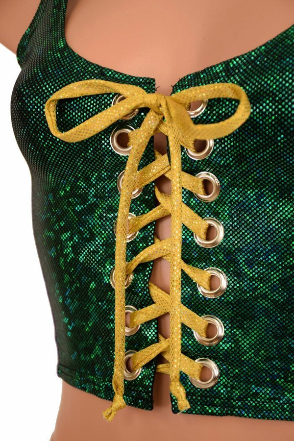 Mardi Gras 2PC Lace Up Top and Bell Bottom Pants Set - 3