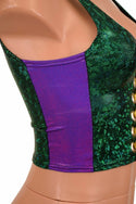 Mardi Gras 2PC Lace Up Top and Bell Bottom Pants Set - 2