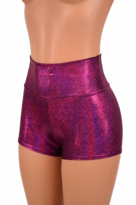 Fuchsia Holographic High Waist Shorts - Coquetry Clothing