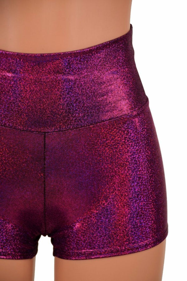 Fuchsia Holographic High Waist Shorts - 6