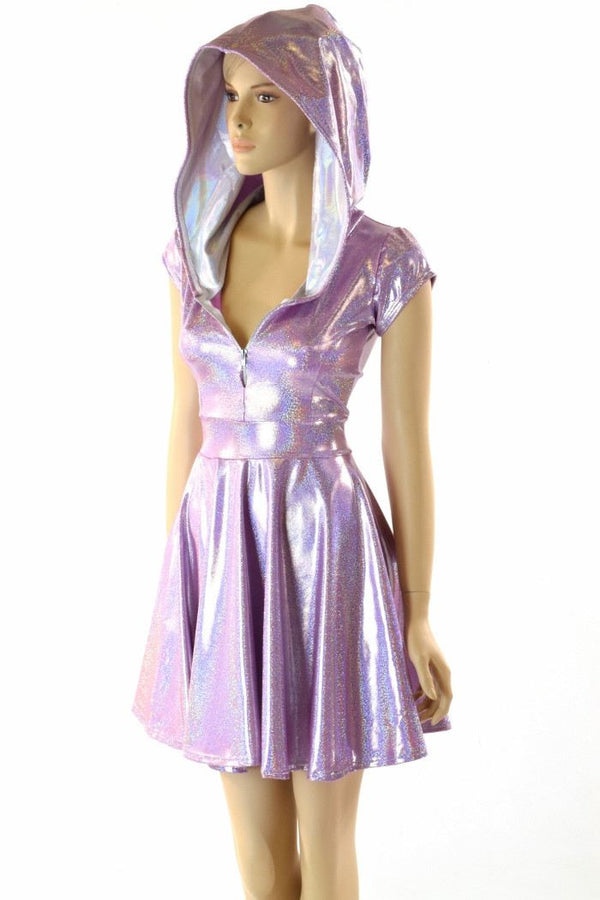 Lilac Holographic Hooded Skater Dress | Coquetry Clothing