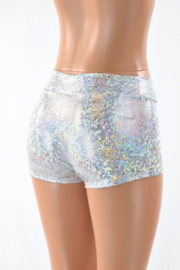 Shattered Glass Lowrise Shorts in Silver/White - 3