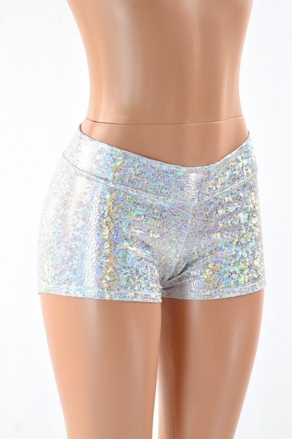 Shattered Glass Lowrise Shorts in Silver/White - 2