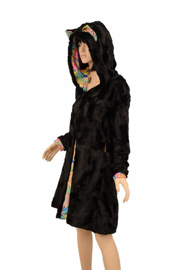Reversible Minky A Line Coat with Kitty Ears - 6