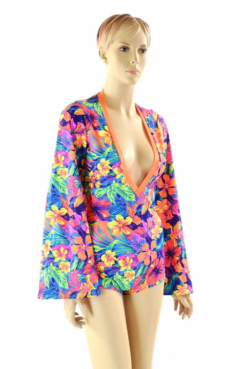 Tahitian Floral Plunging V Romper - Coquetry Clothing