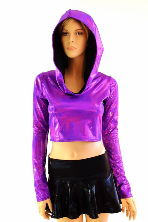 Holographic Long Sleeve Crop Hoodie - Coquetry Clothing