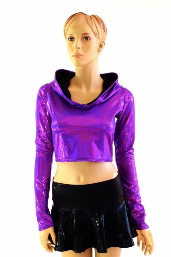 Holographic Long Sleeve Crop Hoodie - 2