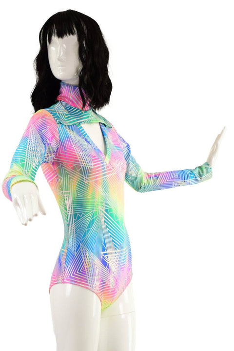 Spectrum Holographic Romper with Window Neckline - Coquetry Clothing