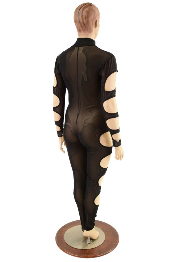 Quad Cutout Catsuit in Black Mesh - 4