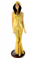 Gold Bell Bottom Flare Catsuit - 1