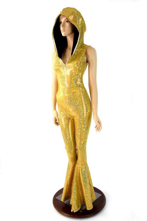 Gold Bell Bottom Flare Catsuit - 3