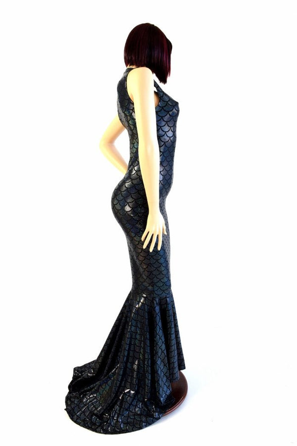 Black Mermaid V Neck Puddle Train Gown - 4
