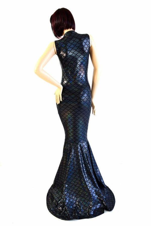 Black Mermaid V Neck Puddle Train Gown - 3