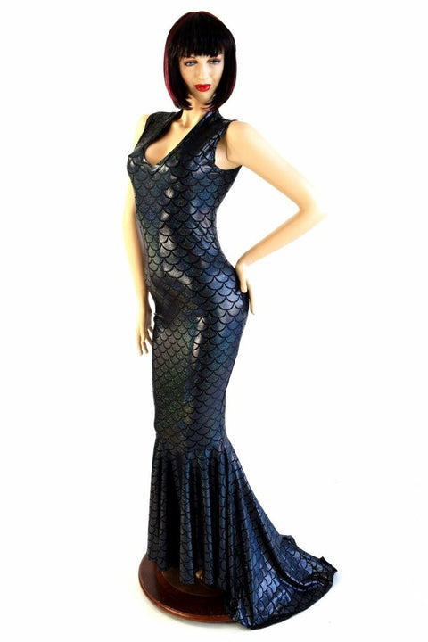 Black Mermaid V Neck Puddle Train Gown - Coquetry Clothing