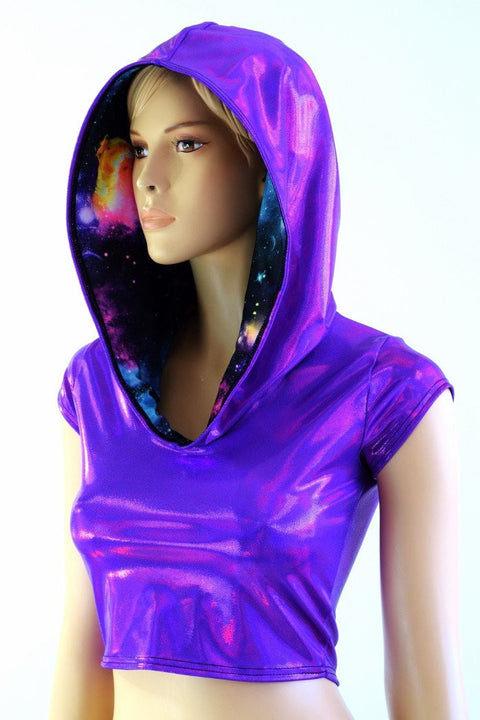 Galaxy Lined Purple Crop Hoodie - Coquetry Clothing