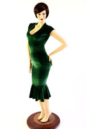 Green Velvet Ruffled Wiggle Dress - 2