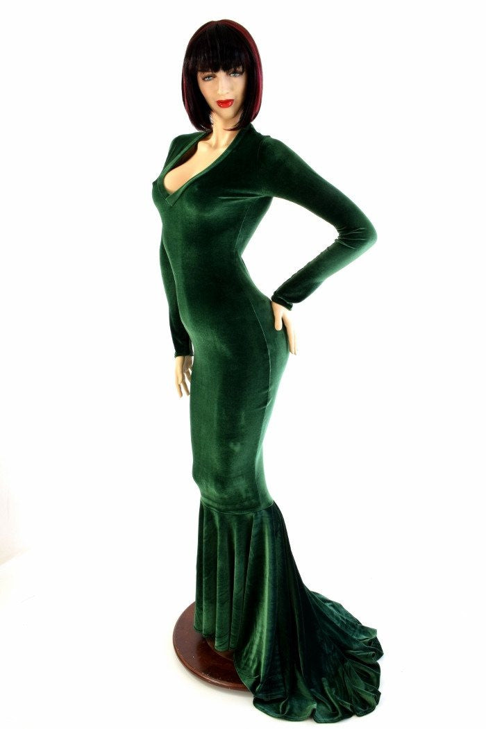 Women Emerald Green Velvet Dress Wedding Evening Prom Party Wear A- Line  Dress | eBay