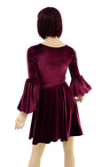 Burgundy Velvet Lantern Sleeve Skater Dress - 4