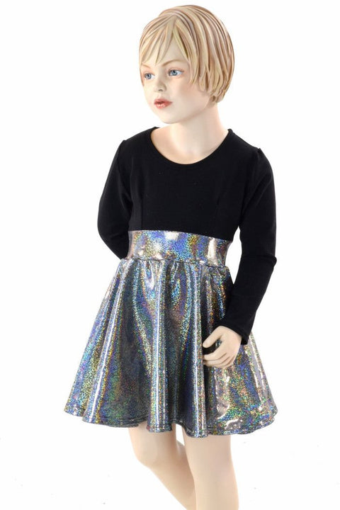 Girls Black & Silver Skater Dress - Coquetry Clothing