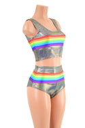 Silver Holographic Retro Rainbow Crop Tank & Siren Set - 1