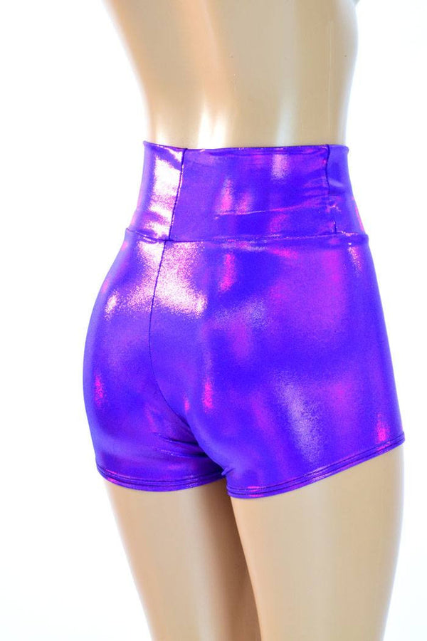 Purple High Waist Shorts - 3