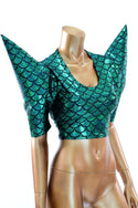 Green Scale Sharp Shoulder Crop Top - 2