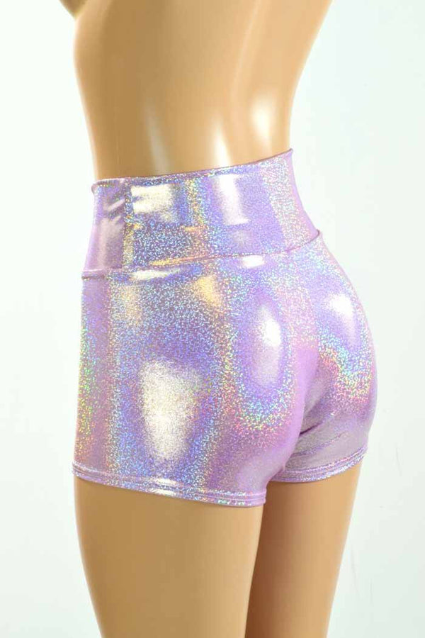 High Waist Lilac Holographic Shorts - 3