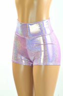 High Waist Lilac Holographic Shorts - 4