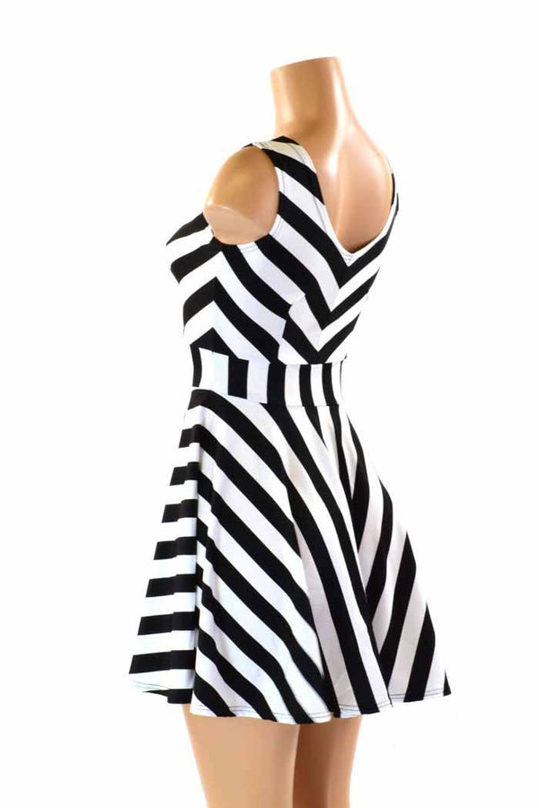 Black & White Striped Skater Dress - 3