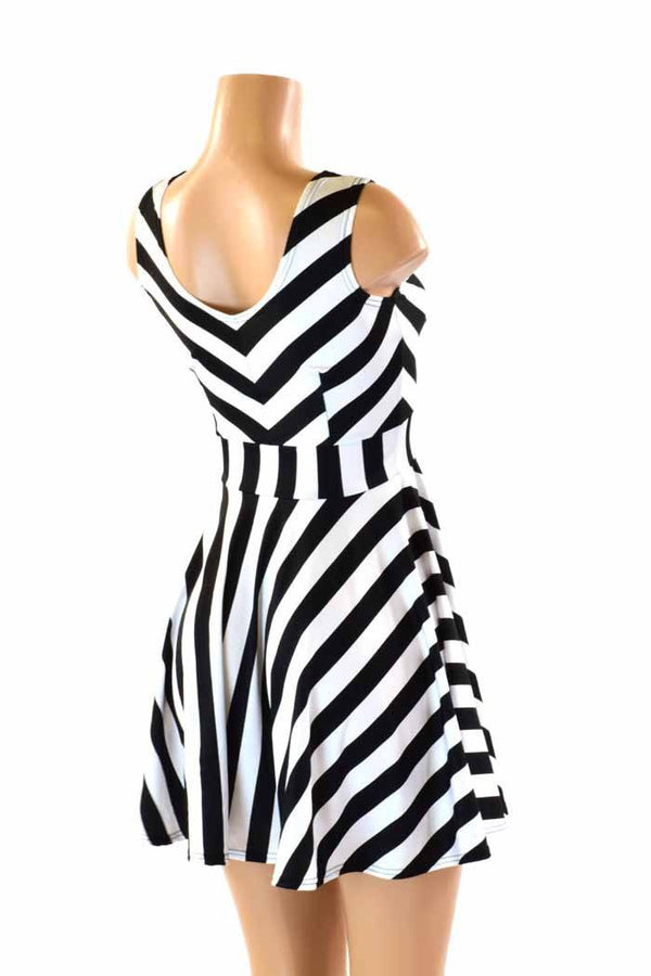 Black & White Striped Skater Dress - 4
