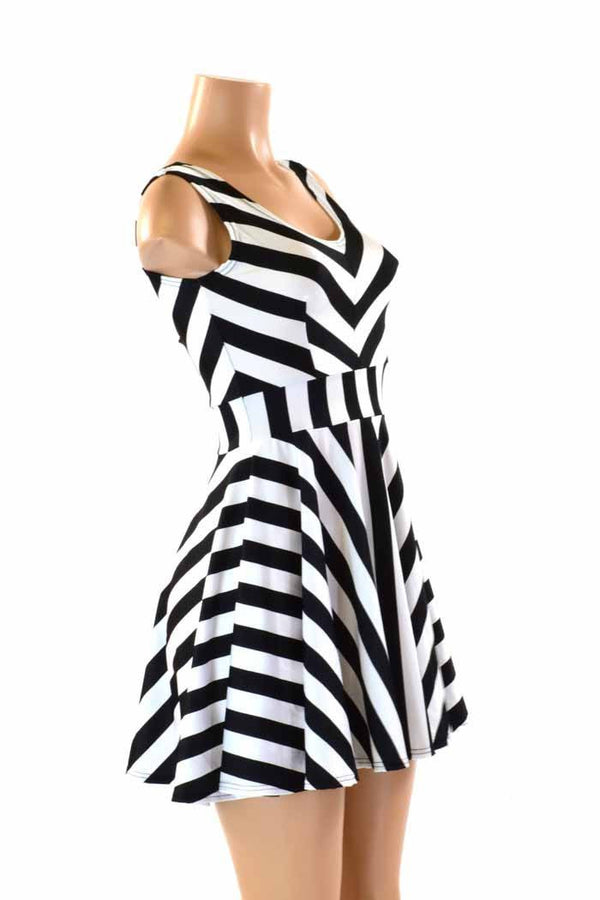 Black & White Striped Skater Dress - 5
