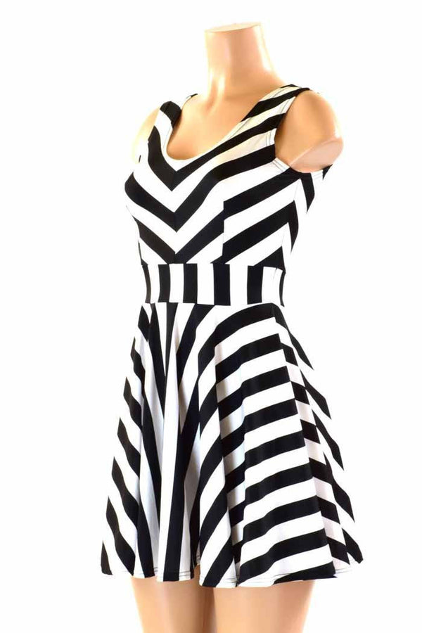 Black & White Striped Skater Dress - 2