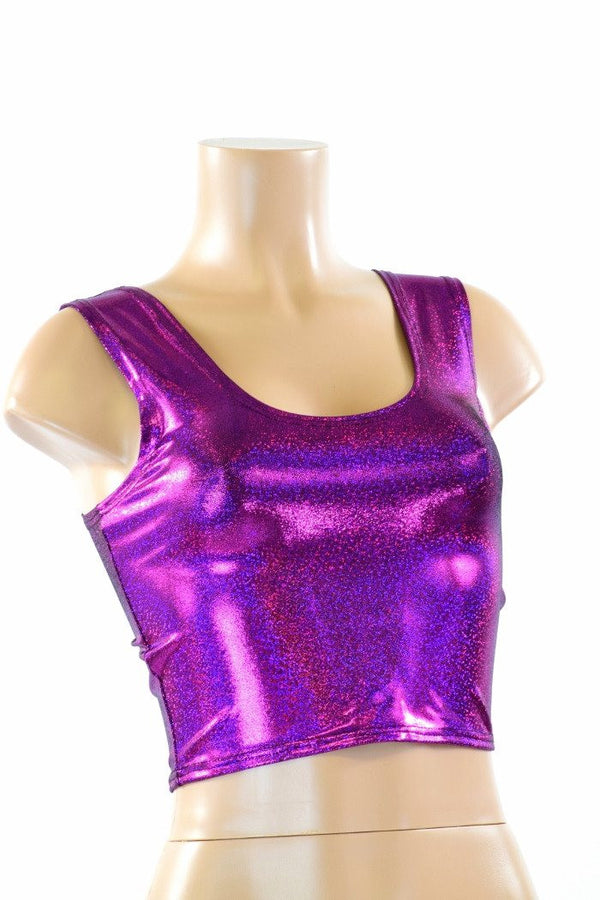 Fuchsia Holographic Crop Tank - 3