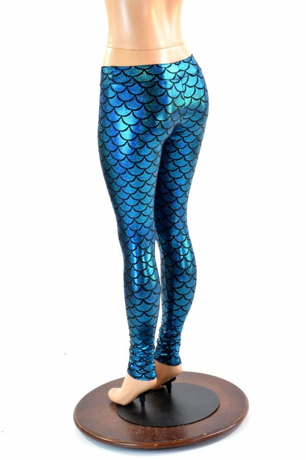 Turquoise Mid Rise Mermaid Leggings - 3
