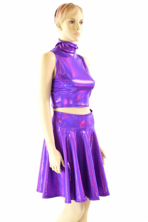Purple Turtleneck Crop & Skirt - 4