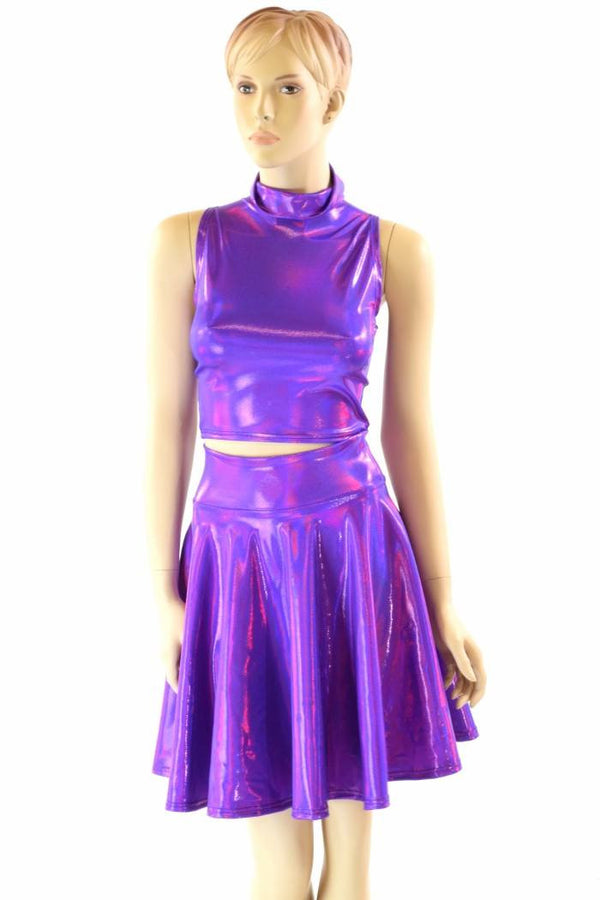 Purple Turtleneck Crop & Skirt - 5