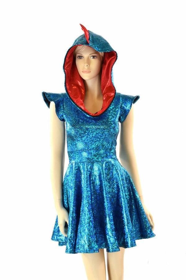 Turquoise & Red Dragon Spiked Skater Dress - 3