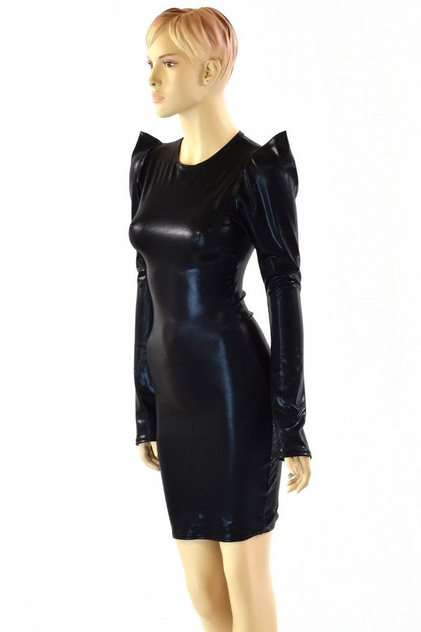 Black Metallic Sharp Shoulder Dress - 5