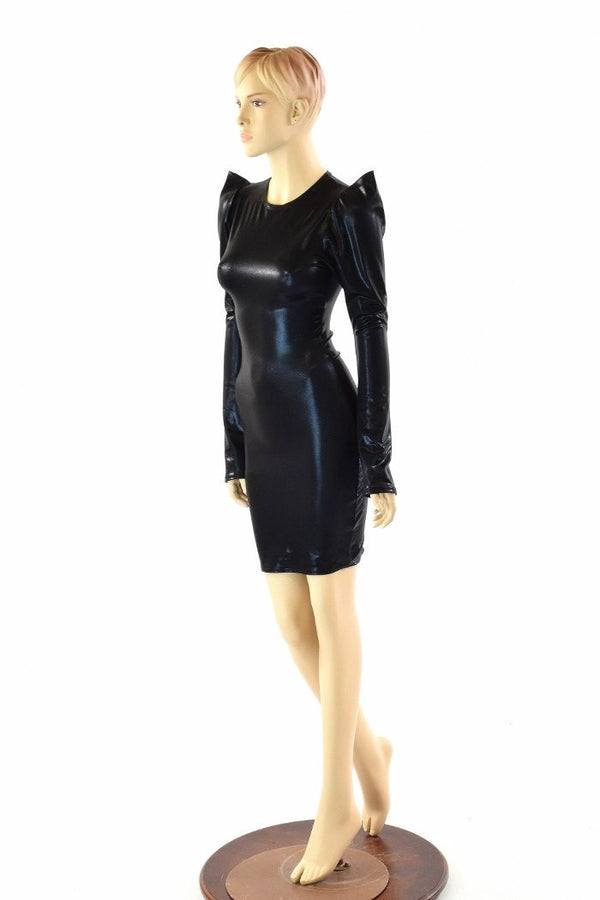 Black Metallic Sharp Shoulder Dress - 6
