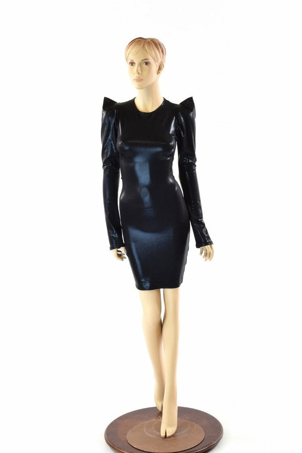 Black Metallic Sharp Shoulder Dress - 2