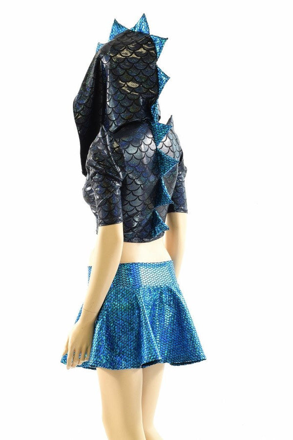 Black & Aquamarine Dragon Hoodie Skirt Set - 6