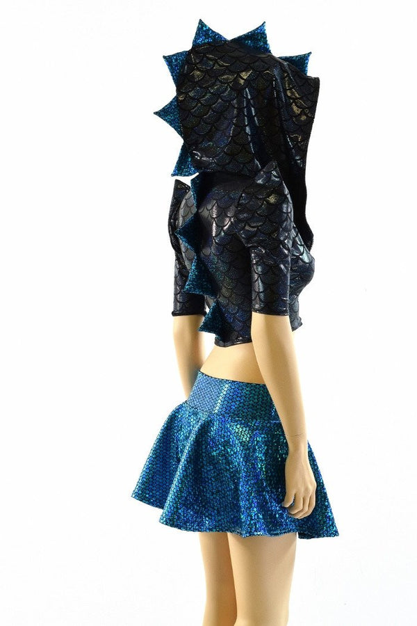 Black & Aquamarine Dragon Hoodie Skirt Set - 7