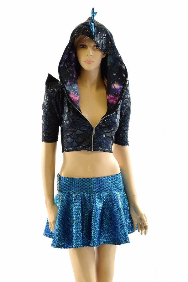 Black & Aquamarine Dragon Hoodie Skirt Set - 3