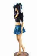 Black & Aquamarine Dragon Hoodie Skirt Set - 5