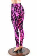 Neon Pink Lightning High Waist Leggings - 3