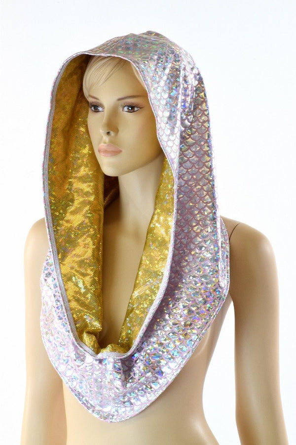 Gold & Pink Scale Reversible Infinity Festival Hood - 5