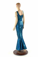 Turquoise Dragon Scale Gown with Fishtail Hemline - 4